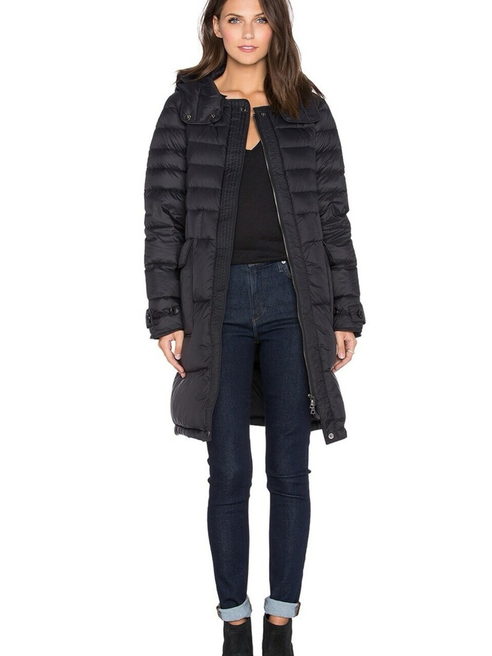 Theory Nealia Navy Hooded Quilted Long Puffer Coat Jacket